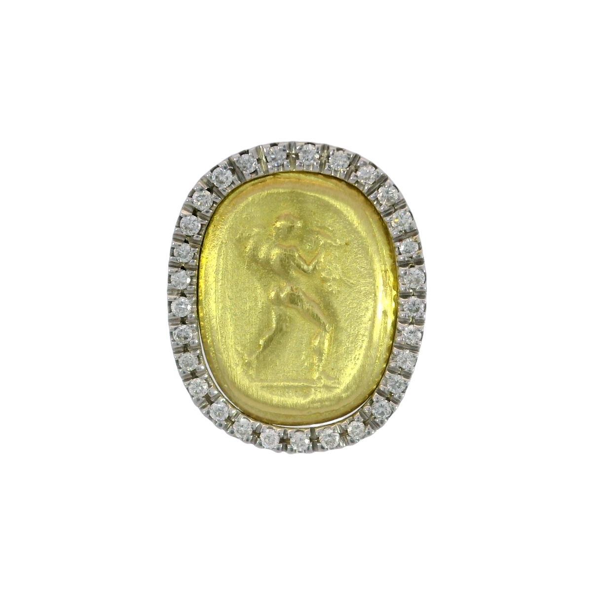 Clous d'oreilles pièce de créateur en or jaune 18 carats et diamants par MAZ en vente 3