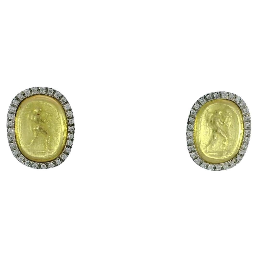 Designer Diamond Gold Coin Stud Earrings 18K Yellow Gold by MAZ