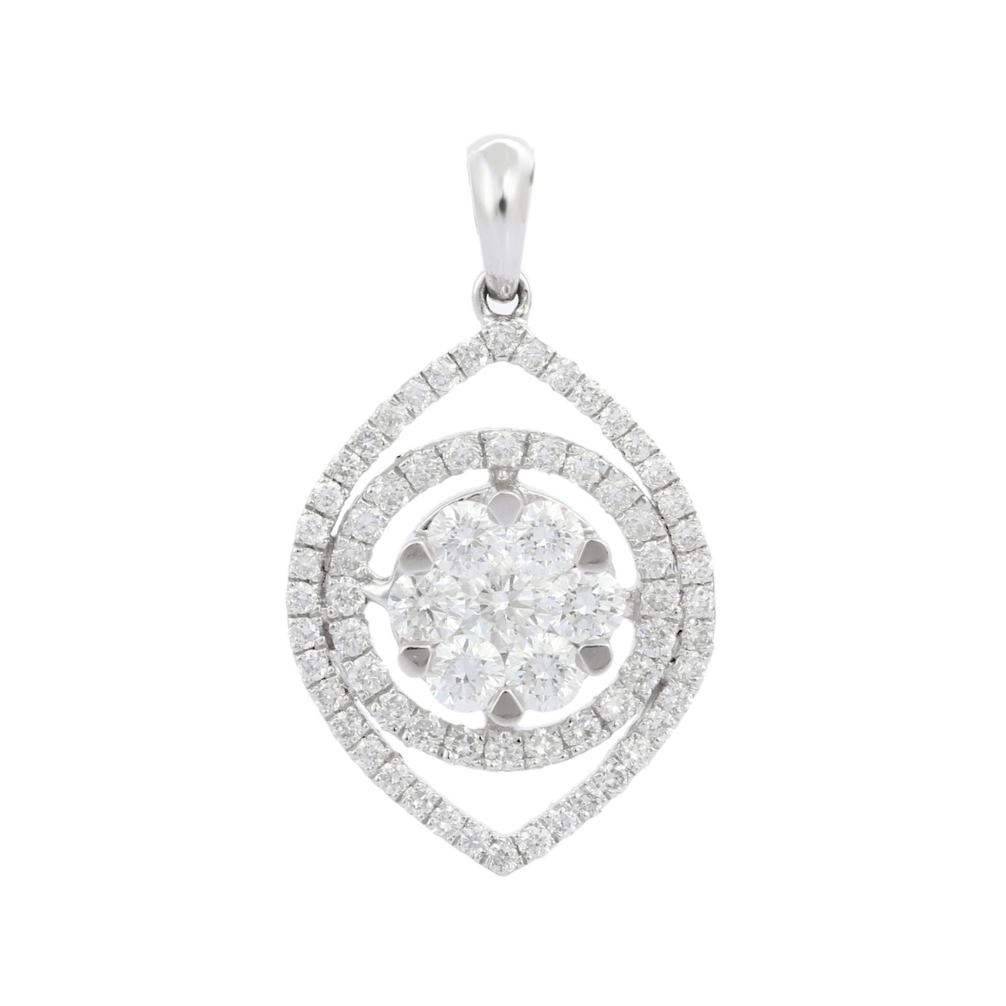 Artiste Pendentif floral de créateur en or blanc massif 18 carats avec diamants taille marquise en vente