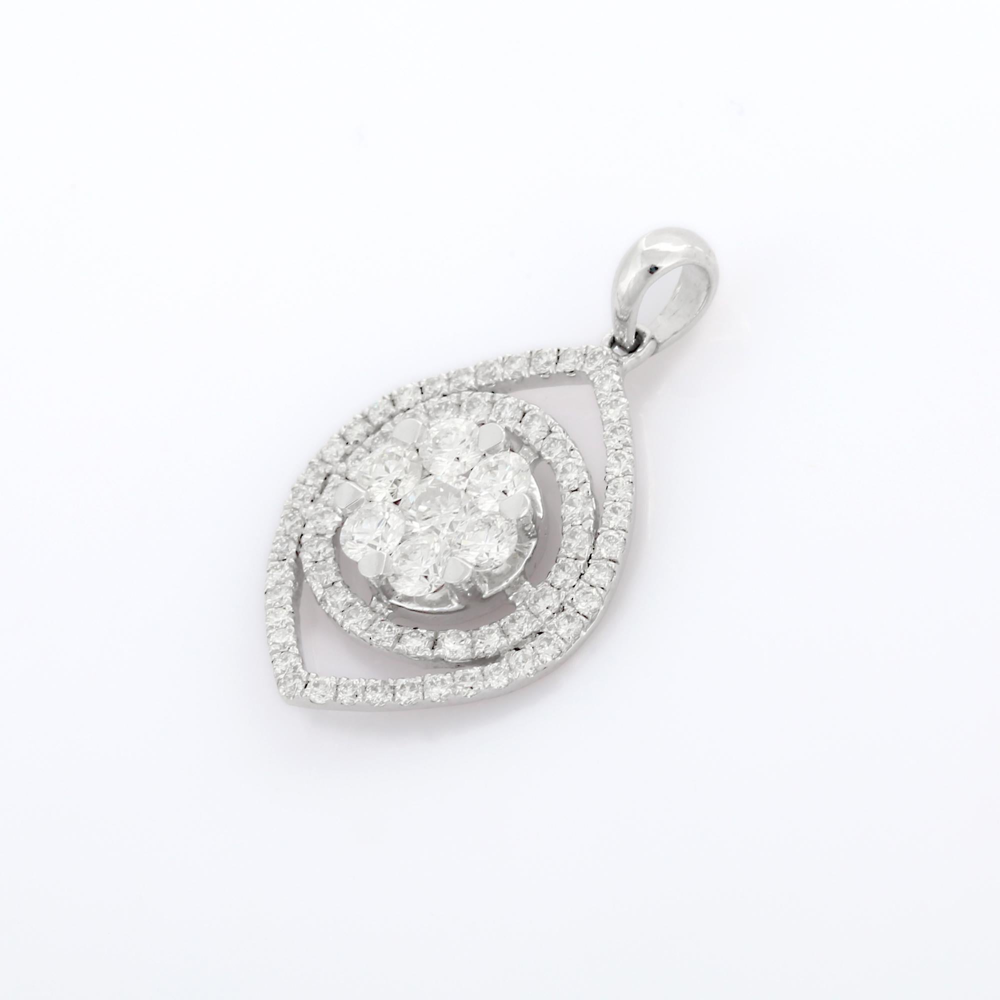 Pendentif floral de créateur en or blanc massif 18 carats avec diamants taille marquise Neuf - En vente à New York, NY