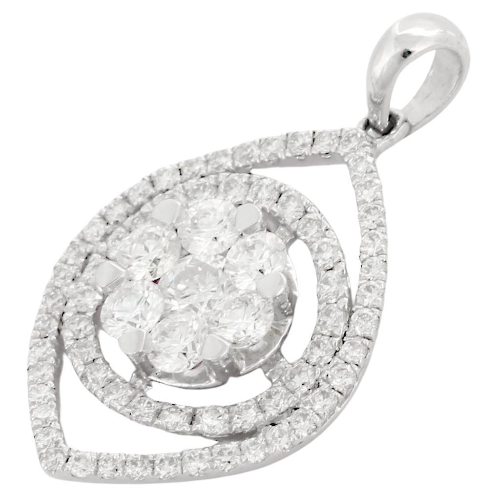 Designer Diamond Marquise Cut Floral Pendant in 18K Solid White Gold