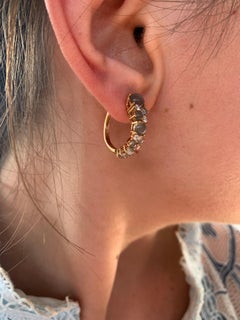 Designer Diamond Moon Rock White 18 Karat Gold Original Small Hoop Earrings