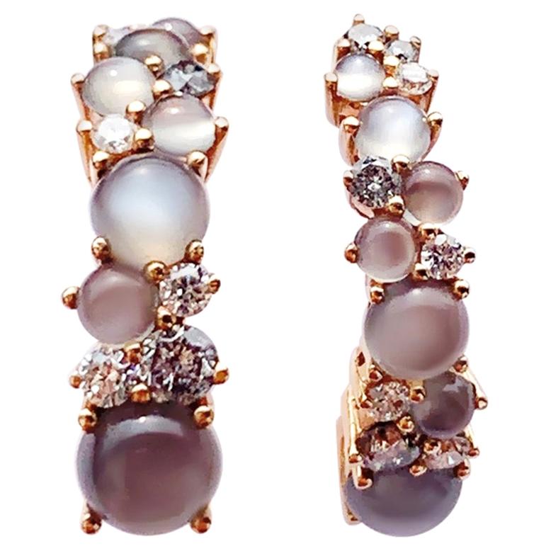Designer Diamond Moon Rock White 18 Karat Gold Original Small Hoop Earrings For Sale