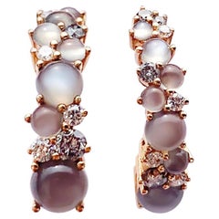 Designer Diamond Moon Rock White 18 Karat Gold Original Small Hoop Earrings
