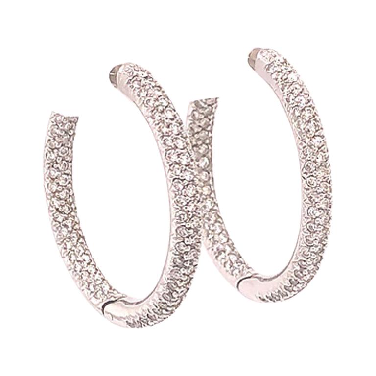 Designer Diamond Pave' 18 Karat Hoop Earrings, 1.50 Carat