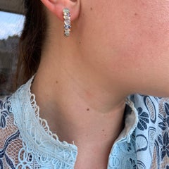 Designer Diamond Sapphire Chalcedony White 18 Karat Gold Small Hoop Earrings