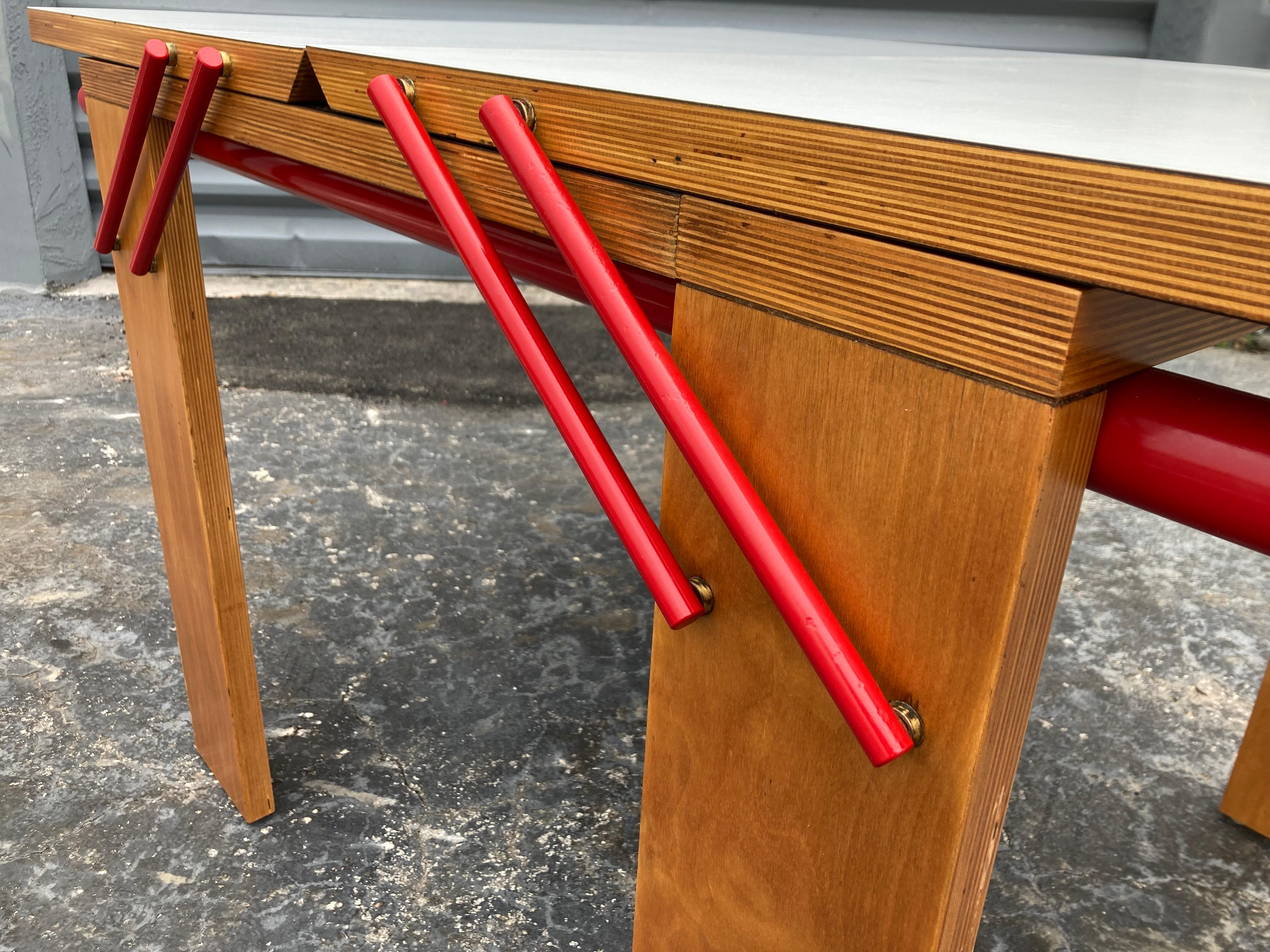 Table de salle à manger design, contreplaqué, rouge 10