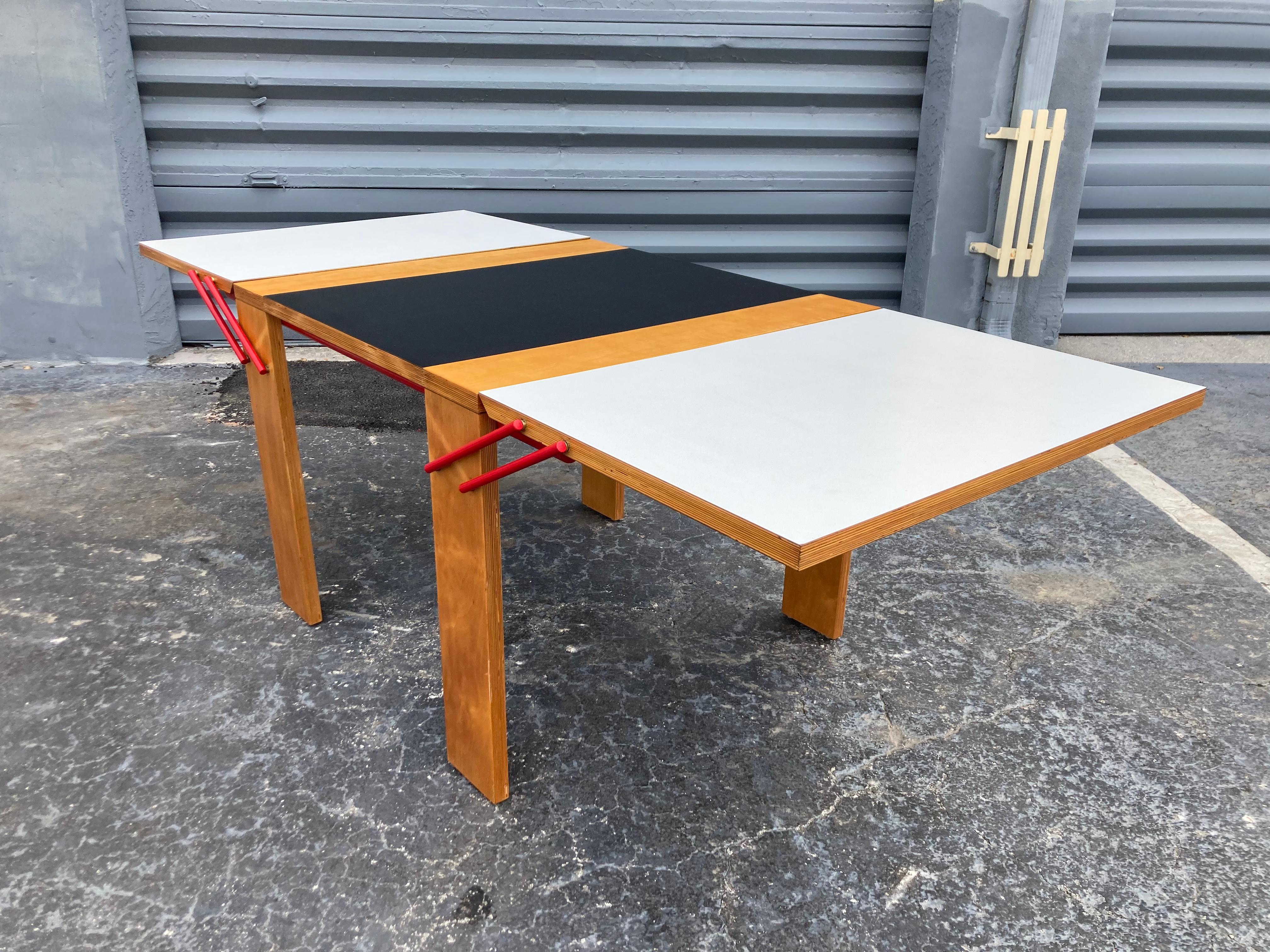 Mid-Century Modern Designer Dining Table, Plywood, Red For Sale