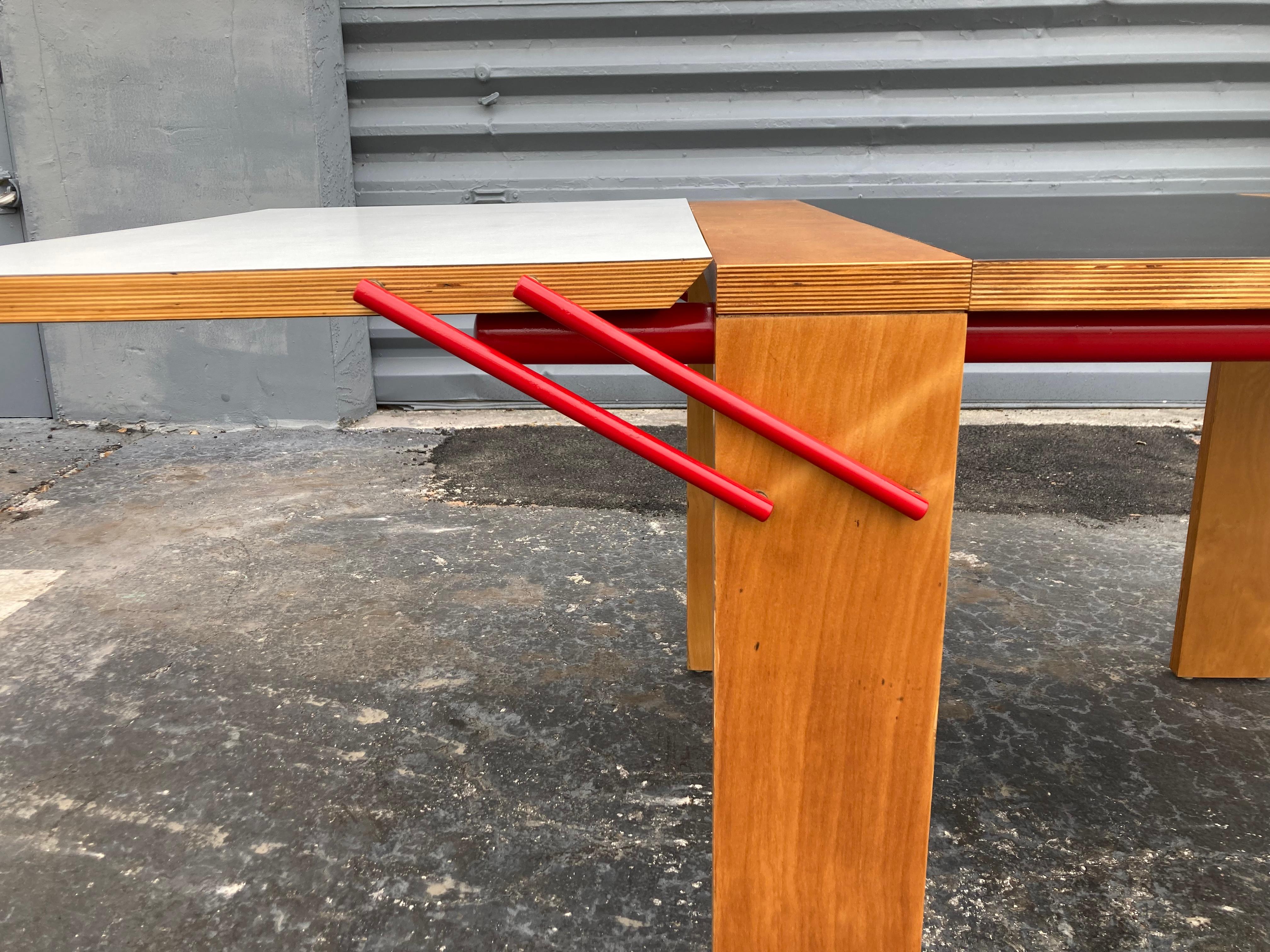 Designer Dining Table, Plywood, Red In Good Condition For Sale In Miami, FL