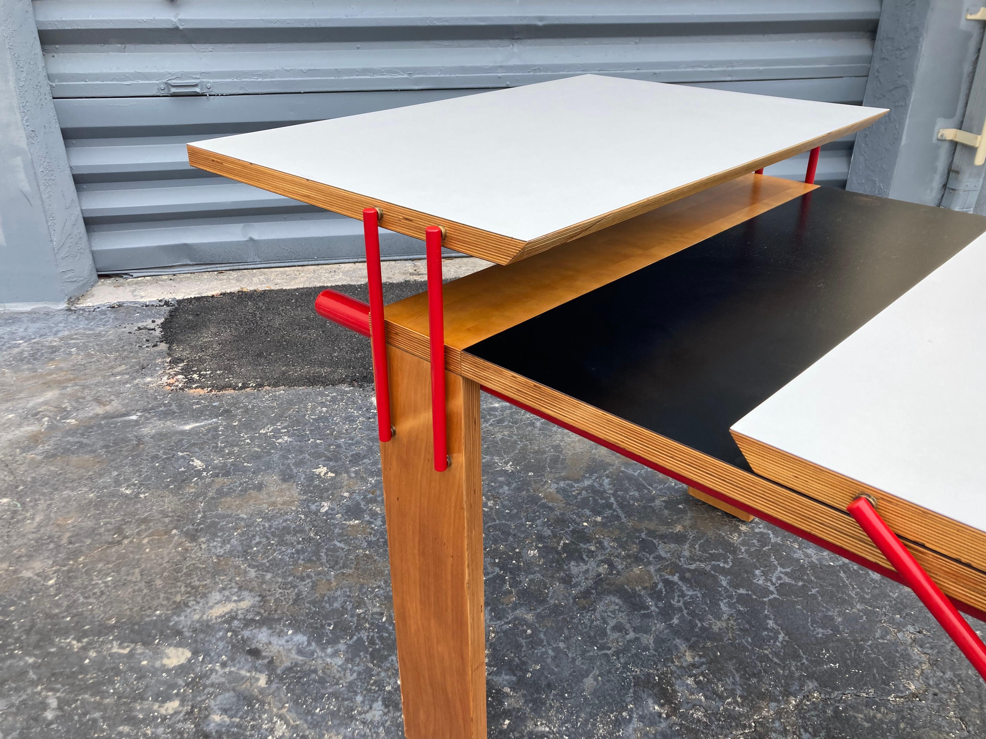 Late 20th Century Designer Dining Table, Plywood, Red For Sale