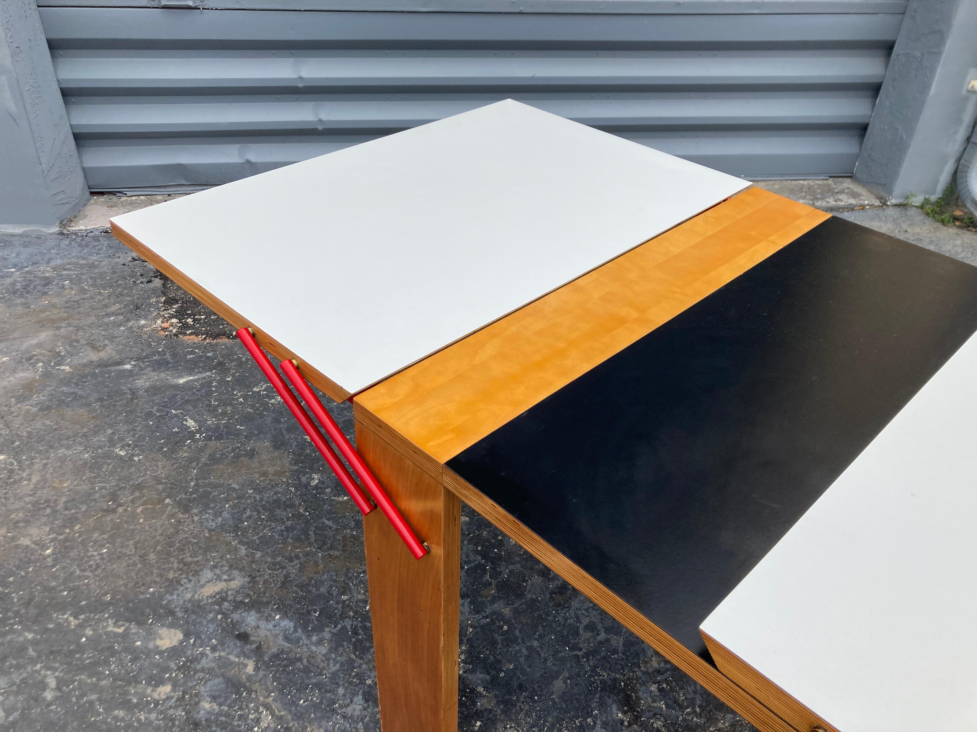 Steel Designer Dining Table, Plywood, Red For Sale