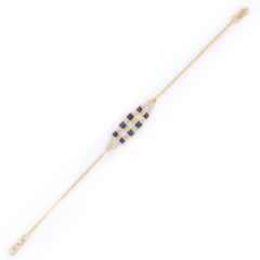 Designer Double Chain Blue Sapphire Chain Bracelet Studded in 18K Yellow Gold