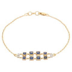Used Designer Double Chain Blue Sapphire Chain Bracelet Studded in 18K Yellow Gold