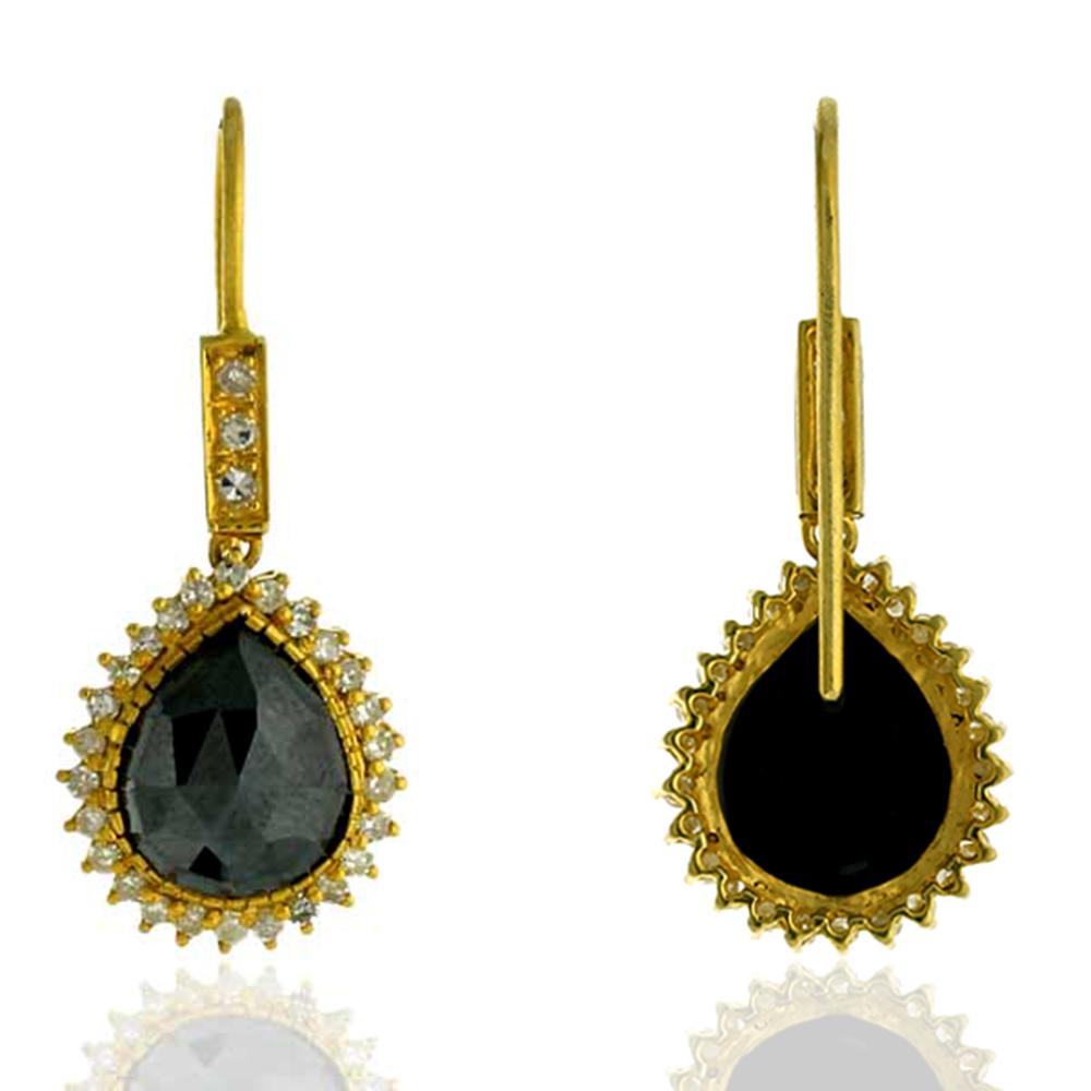 Taglio a goccia Orecchino di design a goccia con ematite e diamanti in oro giallo 18 carati in vendita