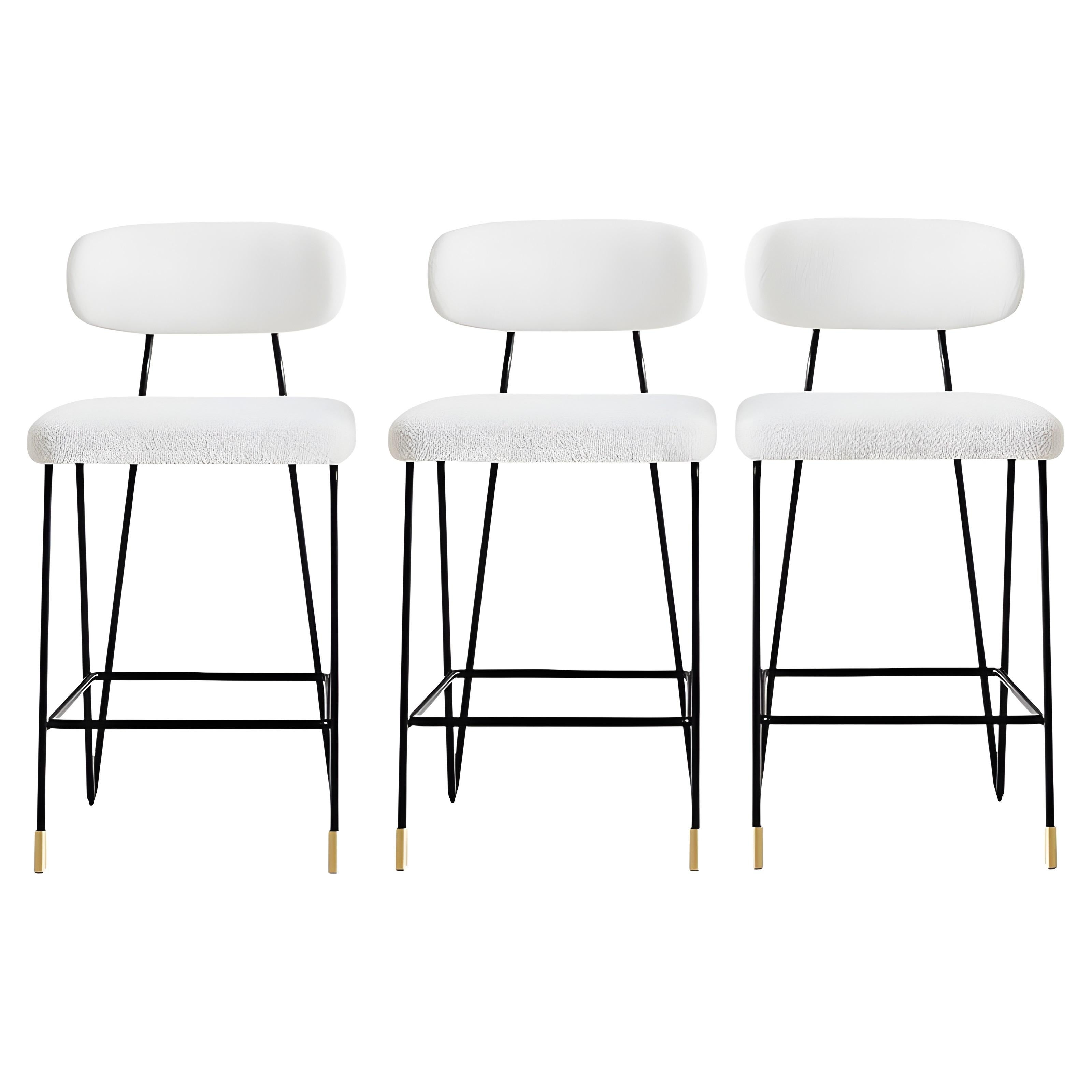 Designer Duistt Modern Counter Stools in Boucle Fabric 
Brass For Sale