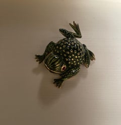 Designer E Pearl Signed Vintage Enamel Vintage Frog Brooch Pin
