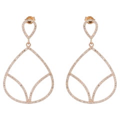 Natural White Diamond Lightweight Solid 14k Rose Gold Wedding Drop Earrings