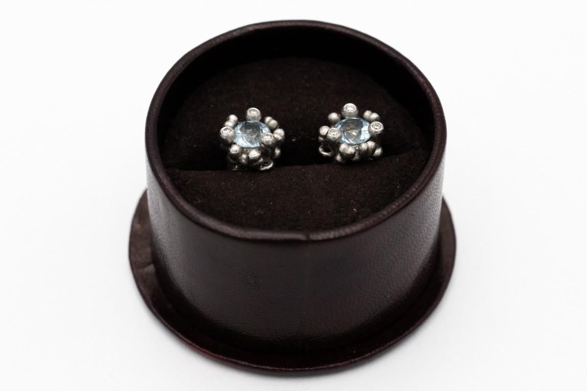 Contemporaneo Orecchini firmati con acquamarine e diamanti, Ole Lynggaard, Danimarca. in vendita