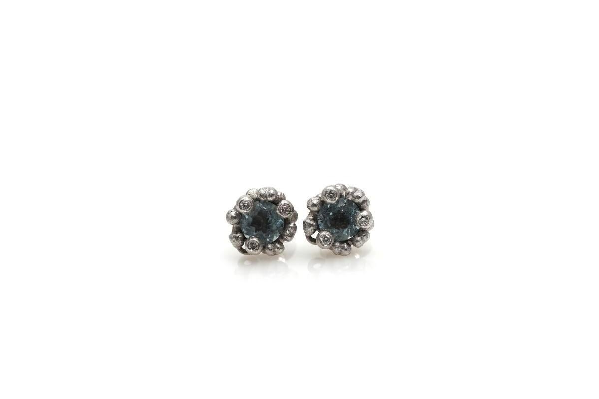 Round Cut Designer earrings with aquamarines and diamonds, Ole Lynggaard, Denmark For Sale