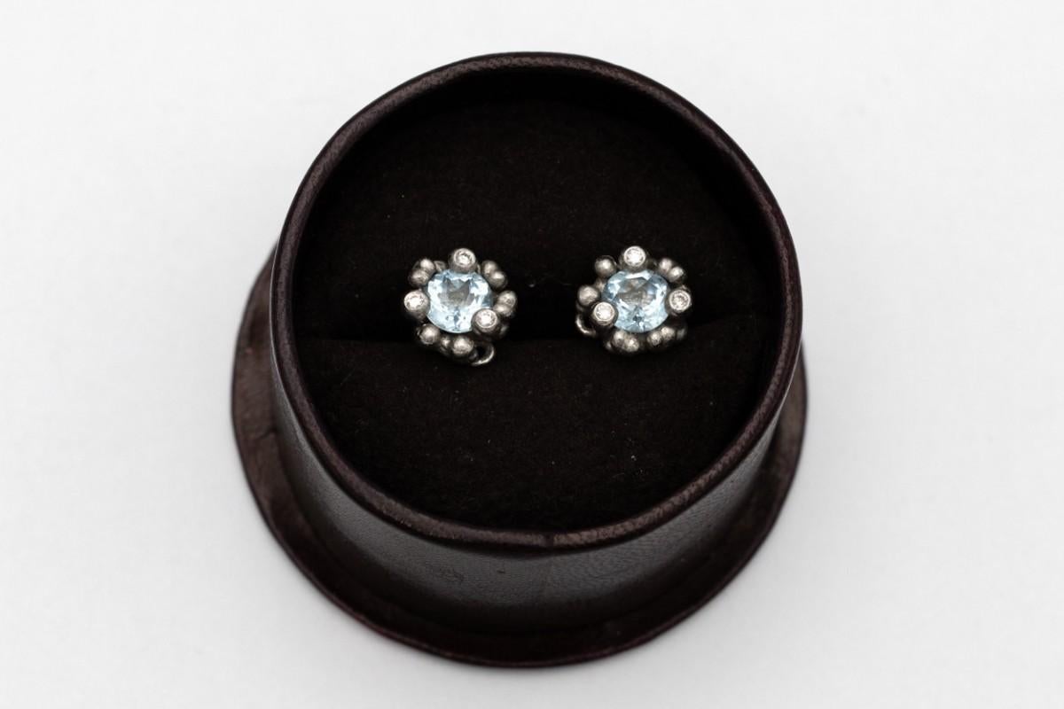 Orecchini firmati con acquamarine e diamanti, Ole Lynggaard, Danimarca. In condizioni ottime in vendita a Chorzów, PL