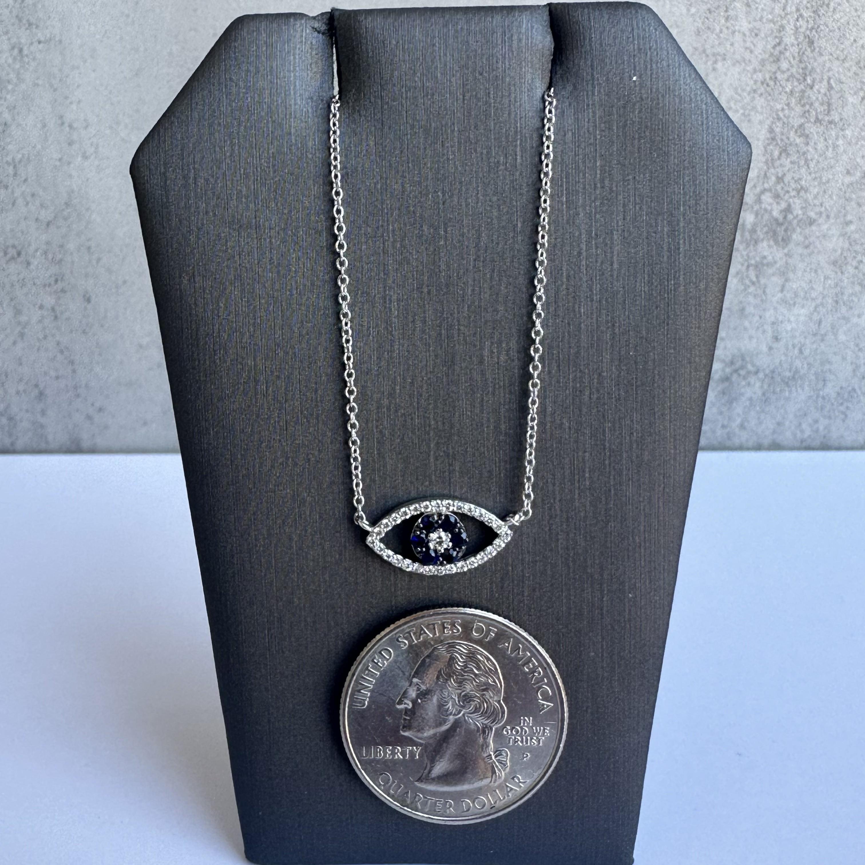 Designerin Effy 14kt Weißgold Evil Eye Halskette - 0,17ctw Saphire, 0,17ct Dia (Rundschliff)