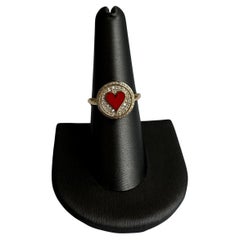 Designer Effy 14kt Yellow Gold Diamond & Enamel Heart Ring - 0.28ctw, Size 7 NWT