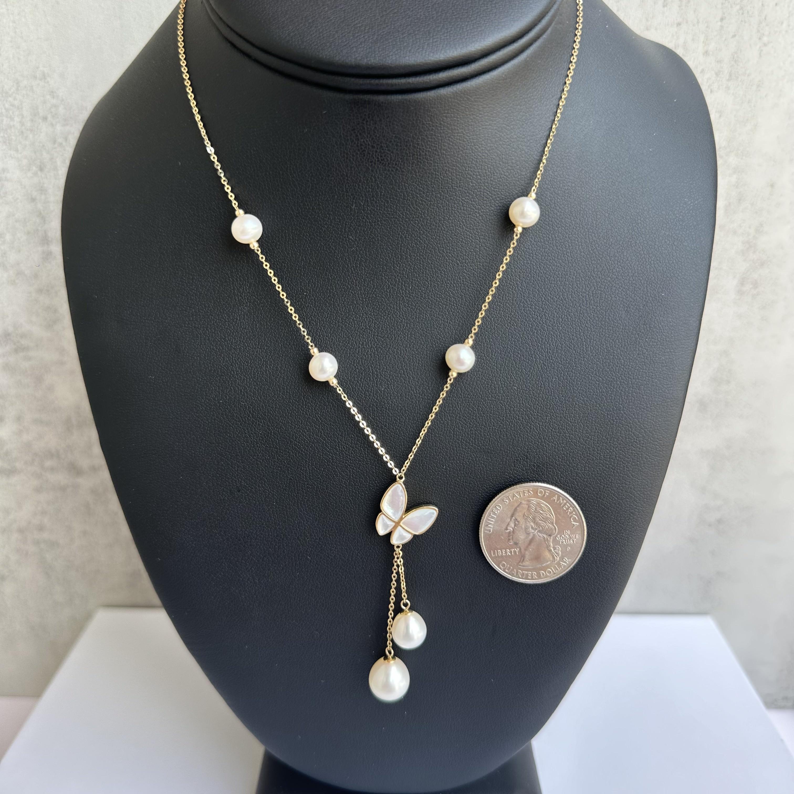 Round Cut Designer Effy 14kt Yellow Gold Pearl and MOP Necklace - Adjustable, New