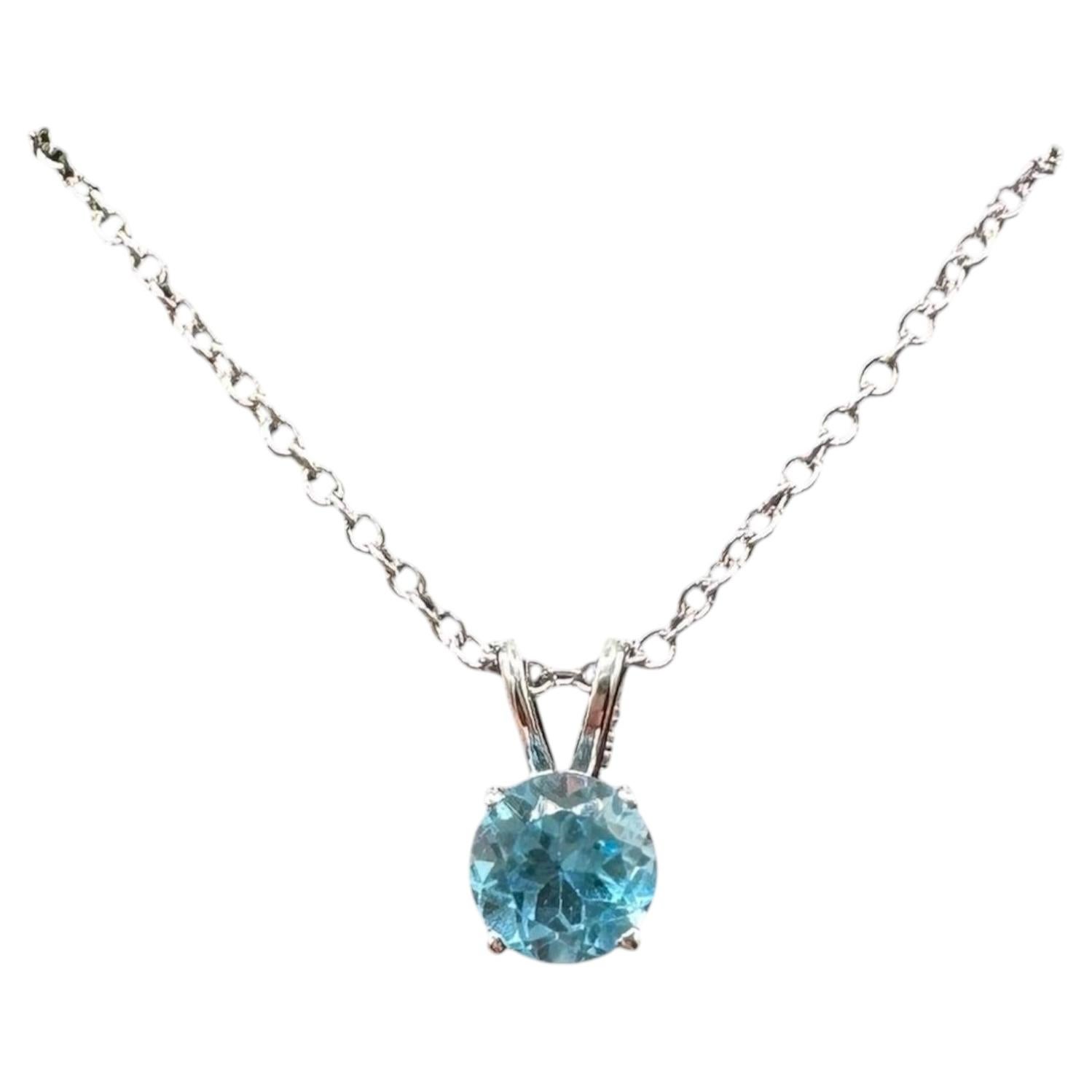 Collana con ciondolo Topazio Blu di Effy, oro bianco 14kt, 0,62 ct, nuova con etichetta