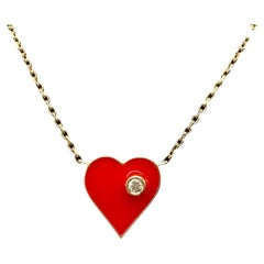 Designer Effy Diamond Enamel Heart Necklace 14kt Yellow Gold NWT