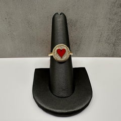 Designer Effy Diamond Enamel Heart Ring 14kt Yellow Gold 0.28ctw NWT