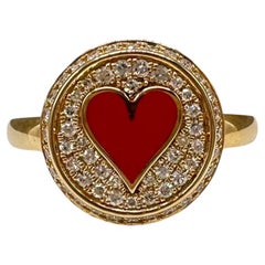 Designer Effy Diamond Enamel Heart Ring 14kt Yellow Gold 0.28ctw NWT