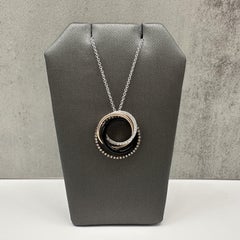 Designer Effy Diamond Onyx Circle Necklace 14kt Two Tone Gold 0.53ctw