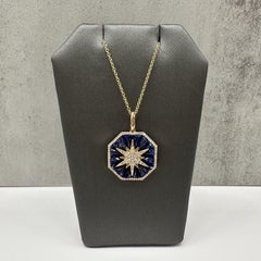 Designer Effy Diamond Star Lapis Pendant Necklace 14kt Gold 0.31ctw NWT