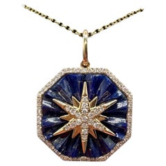 Designer Effy Diamond Star Lapis Pendant Necklace 14kt Gold 0.31ctw NWT