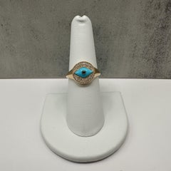 Designer Effy Diamond Turquoise Ring 14kt Yellow Gold Size 7 NWT