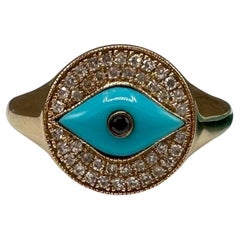 Designer Effy Diamond Turquoise Ring 14kt Yellow Gold Size 7 NWT