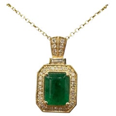 Designer Effy Emerald Diamond Pendant Necklace 14kt Gold 1.42ct NWT