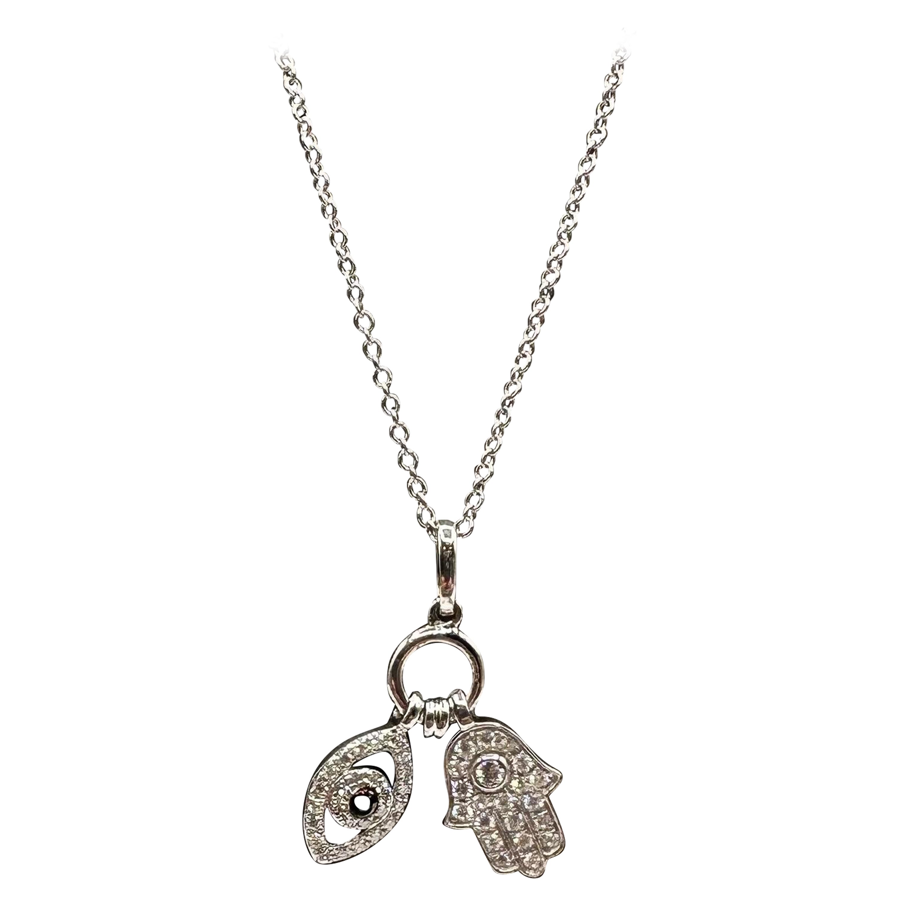 Designer Effy Böses Auge und Hamsa Halskette in 14kt Weißgold - 0,24ctw Diamanten