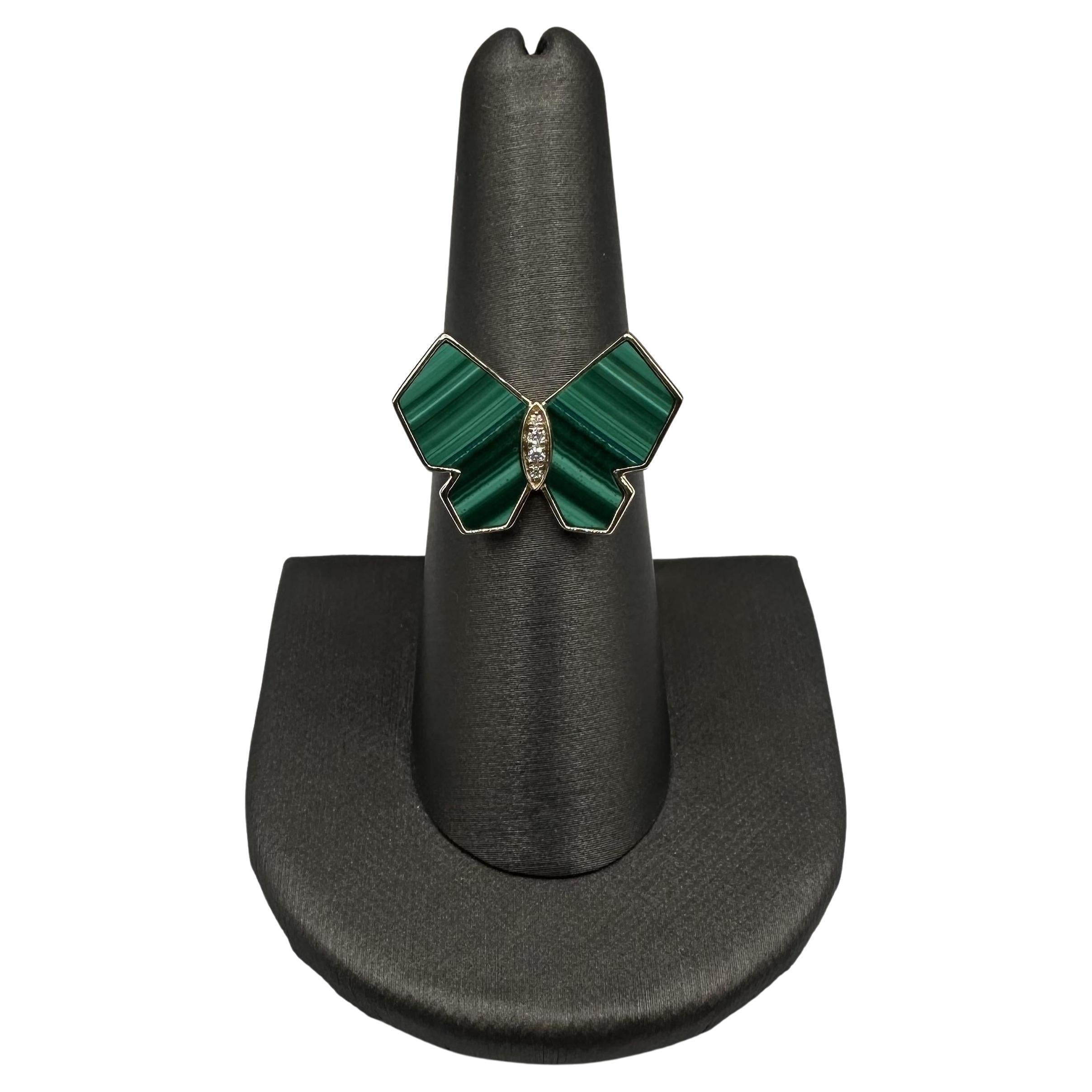 Designer Effy Malachite Butterfly Ring in 14kt Yellow Gold – 3.85ctw Malachite