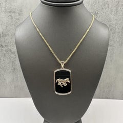 Designer Effy Mens Onyx Diamond Horse Pendant 14kt Gold 22in NWT