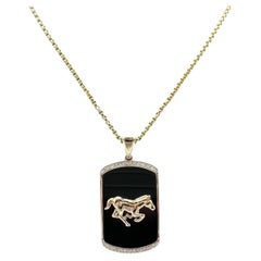 Designer Effy Mens Onyx Diamond Horse Pendant 14kt Gold 22in NWT