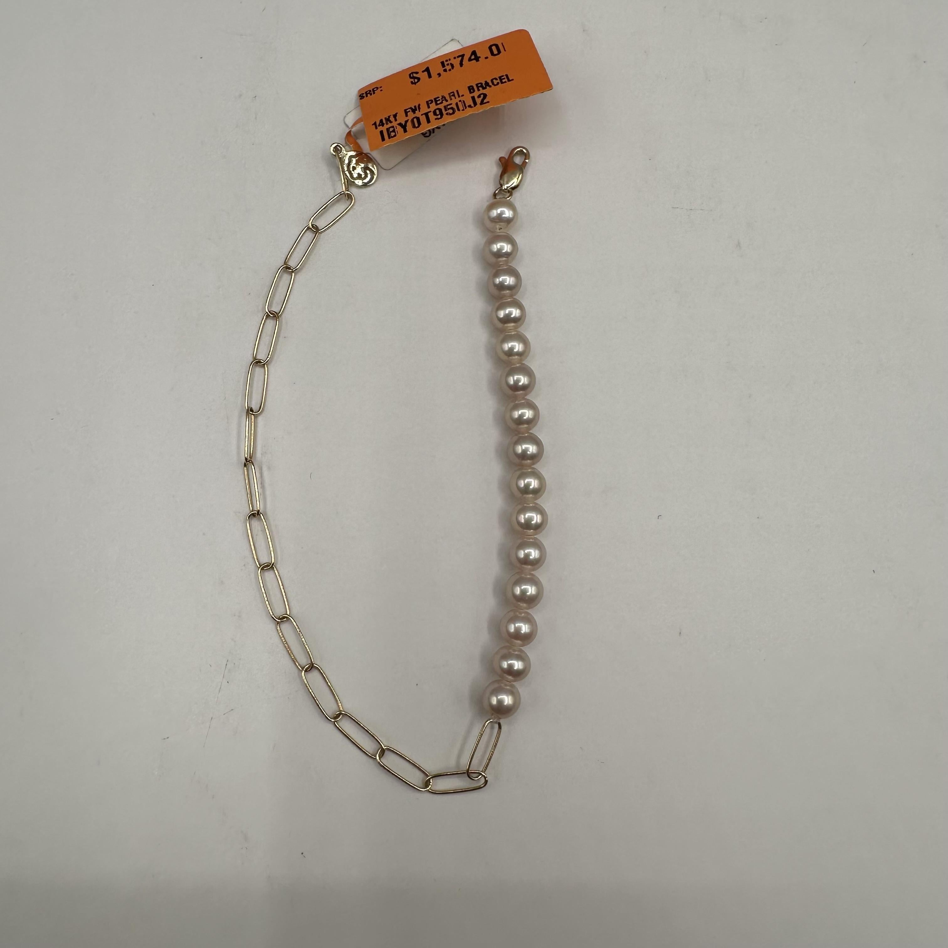Designer Effy Perlenarmband in 14kt Gelbgold - 5,1mm Perlen, Büroklammerkette Damen