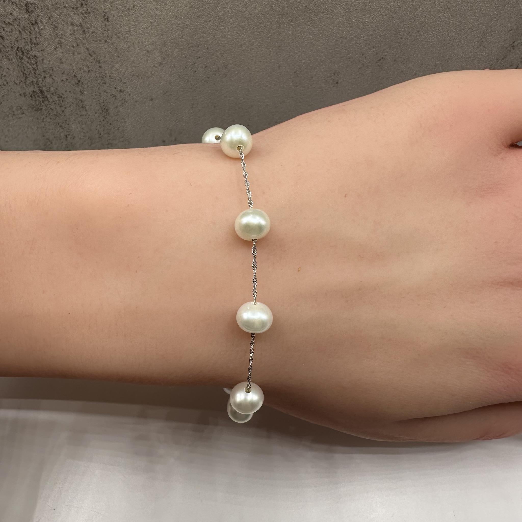 Bracciale Station con perle Effy in oro bianco 14 carati - Perle d'acqua dolce, 7,5 In condizioni Nuovo in vendita a West Hempstead, NY