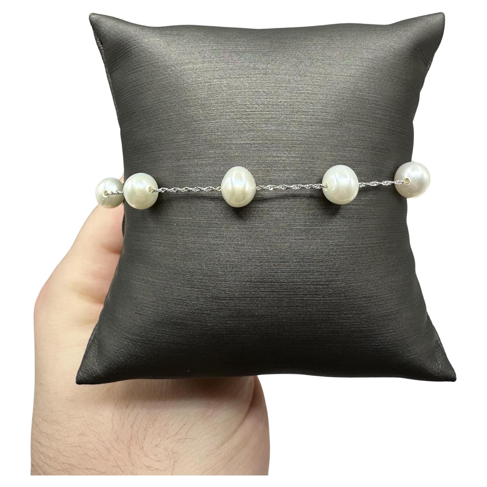 Bracciale Station con perle Effy in oro bianco 14 carati - Perle d'acqua dolce, 7,5 in vendita