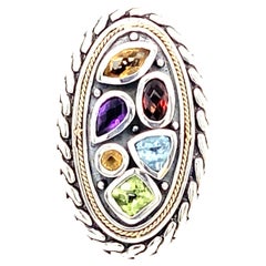 Designer Effy Sterling Silver and 18k Gold Multi-Gemstone Ring