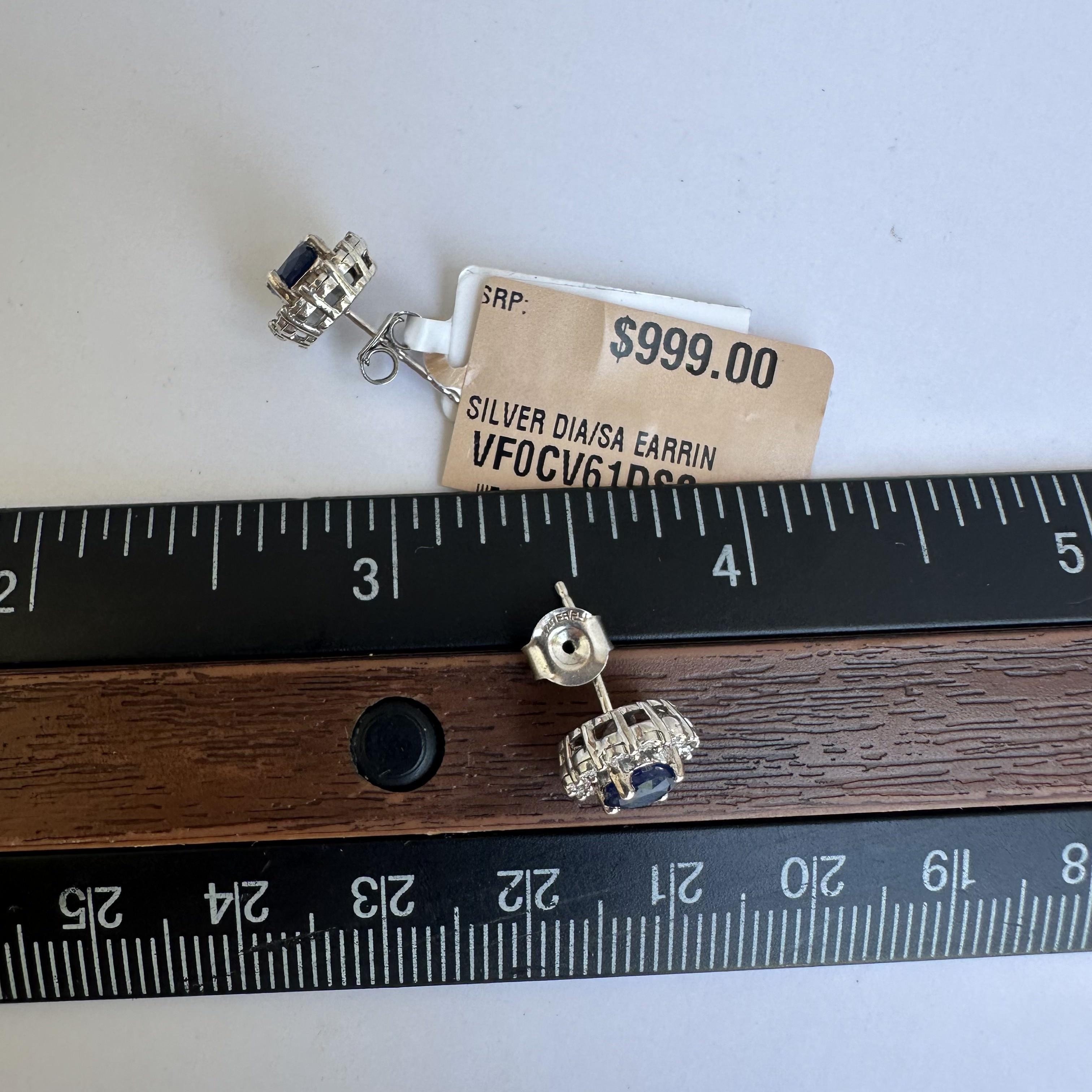 Designer-Ohrringe von Effy aus Sterlingsilber mit Saphiren und Diamanten – neu mit Etikett für Damen oder Herren