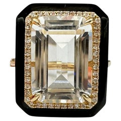 Designer Effy White Topaz Diamond Enamel Ring 14kt Gold 9.80ct NWT