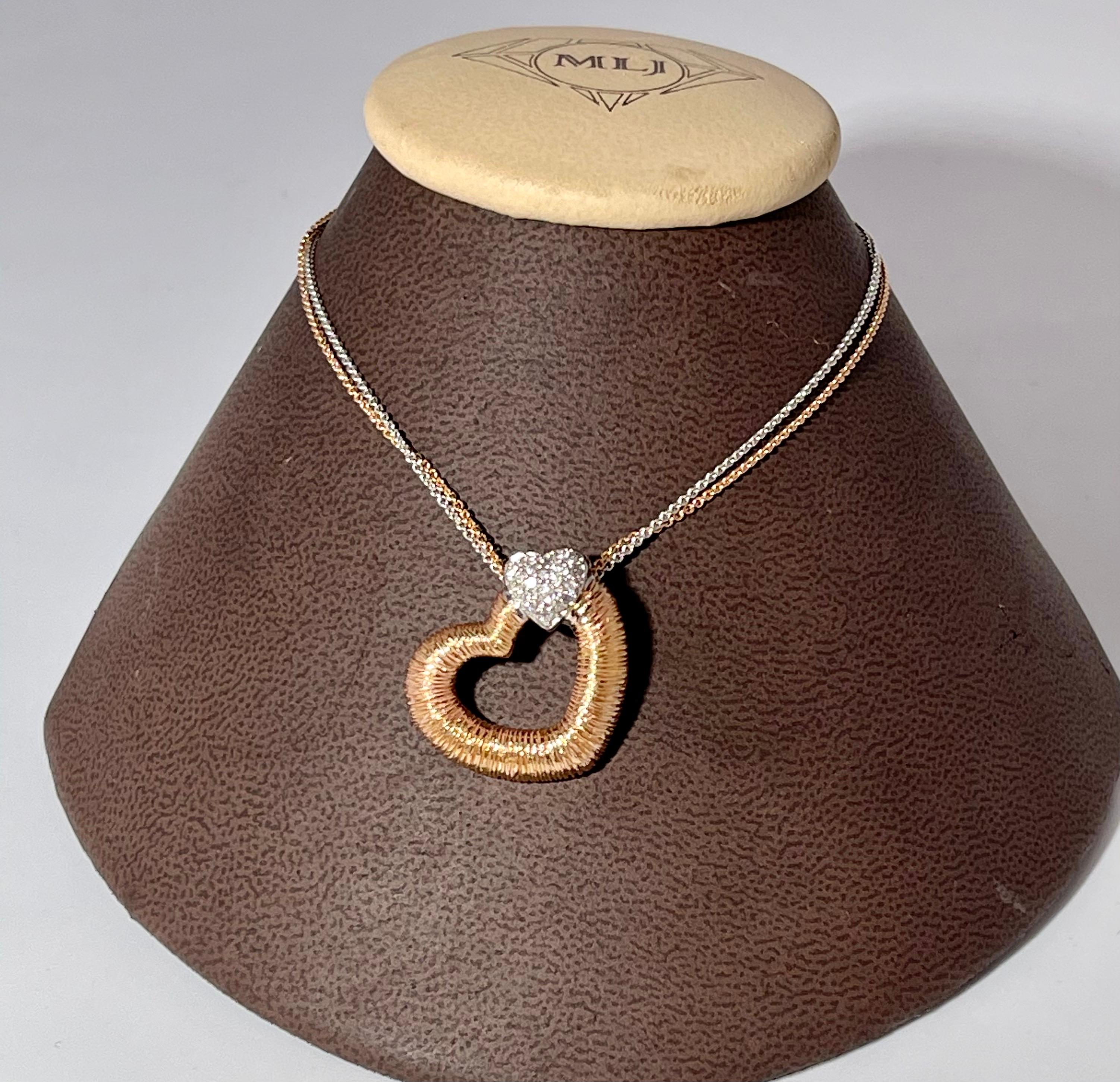 Designer Effy's 0.18 Ct Diamond Heart Necklace 14 Karat Rose & White Gold Chain 2
