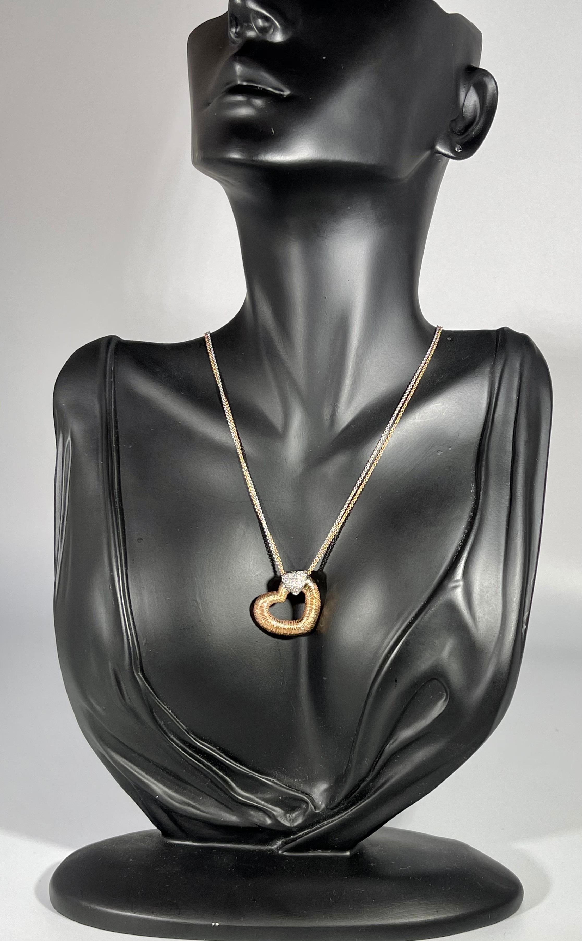 Designer Effy's 0.18 Ct Diamond Heart Necklace 14 Karat Rose & White Gold Chain 3