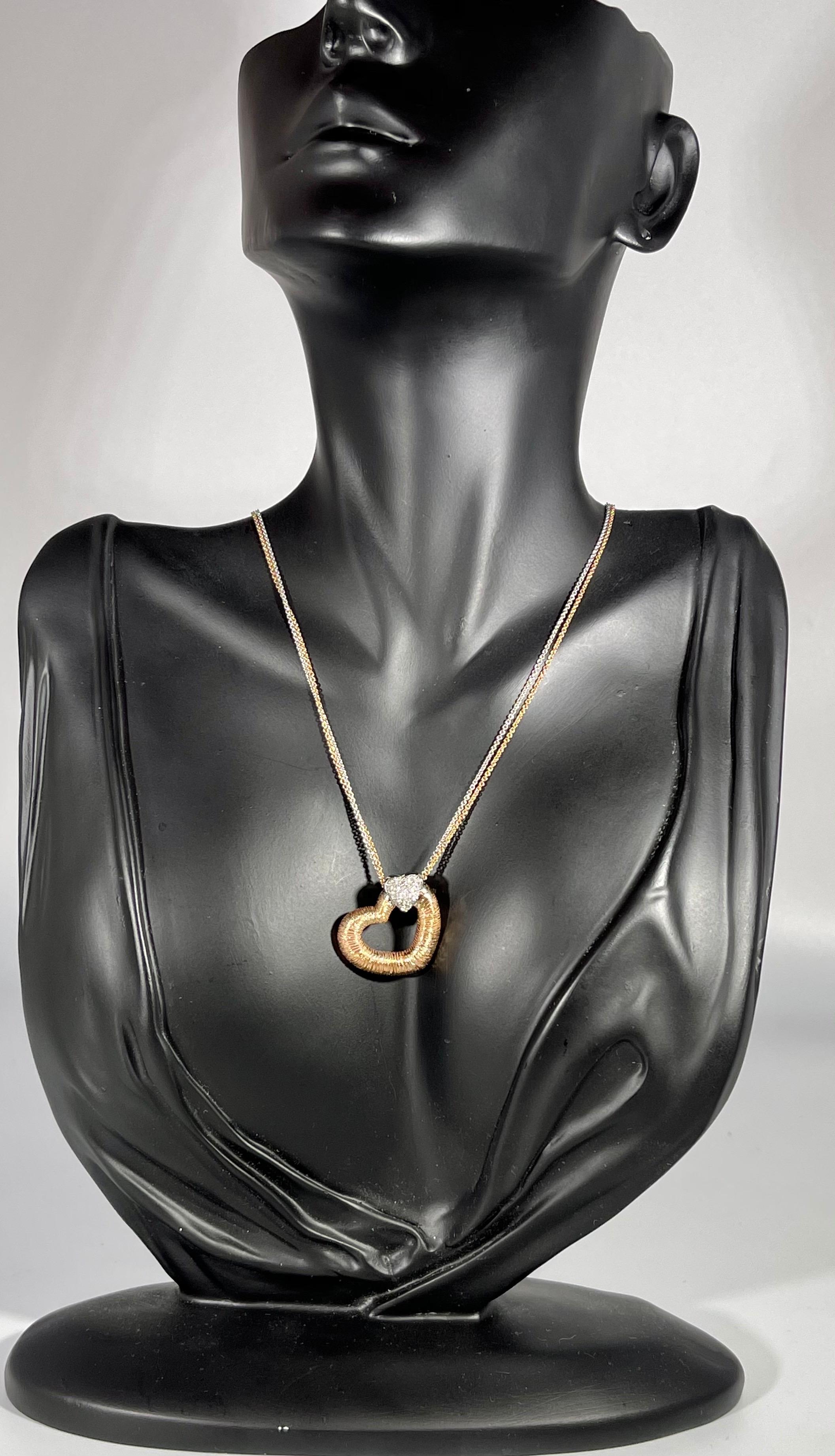 Designer Effy's 0.18 Ct Diamond Heart Necklace 14 Karat Rose & White Gold Chain 4